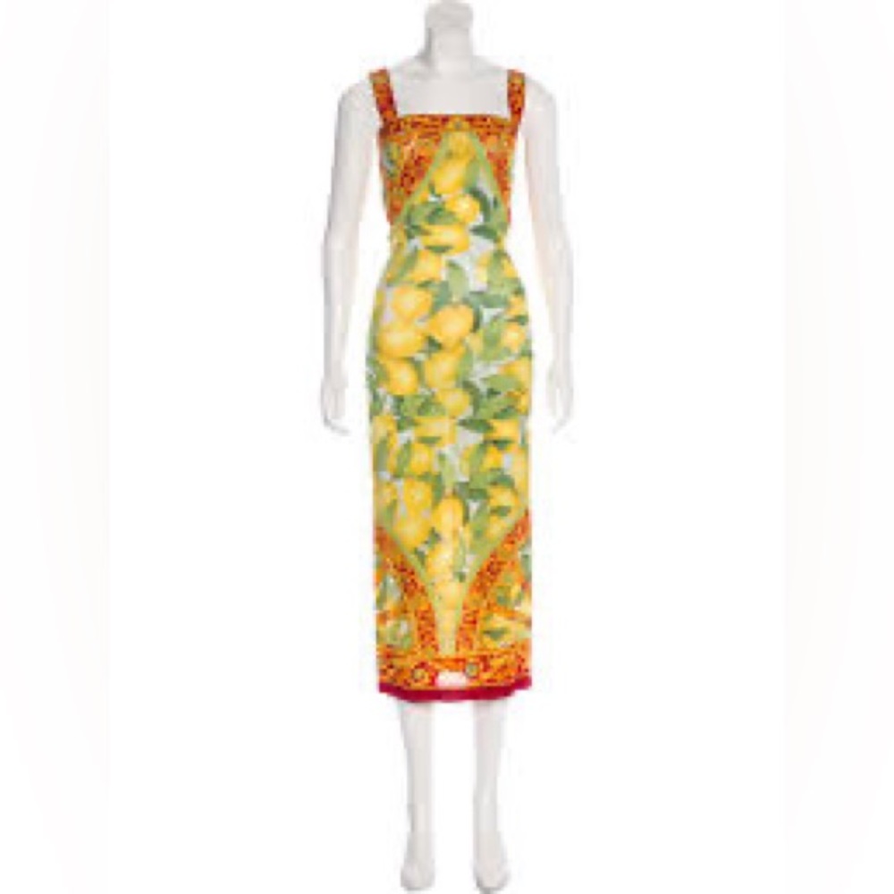 Dolce and Gabbana Lemon Print Wheel Silk Dress Size 8